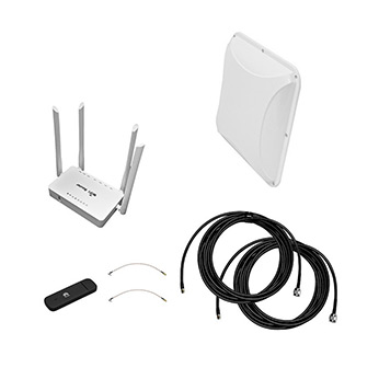 Усилитель интернет сигнала Дача-Стандарт 2x2 (роутер WiFi, модем, кабель 2х5м, антенна 3G/4G 2x15дБ)